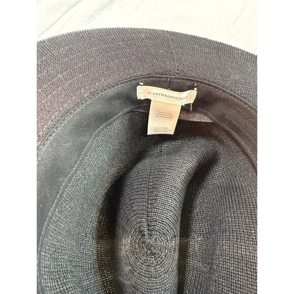 Anthropologie Black Packable Hat Woven Rancher Braided Trim Boho Western Witchy - Picture 3 of 6